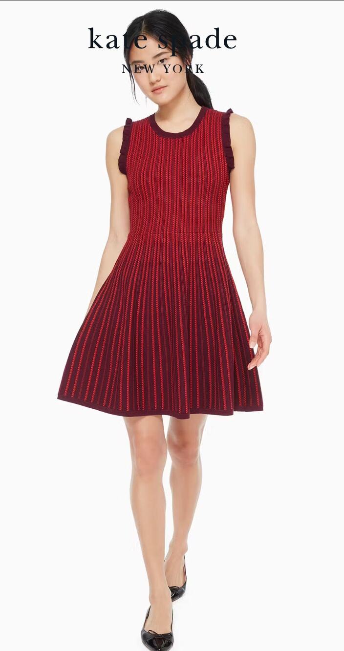 Kate Spade New York Textured-Stripe Knit Fit & Flare Red Burgundy Dress Sz XL